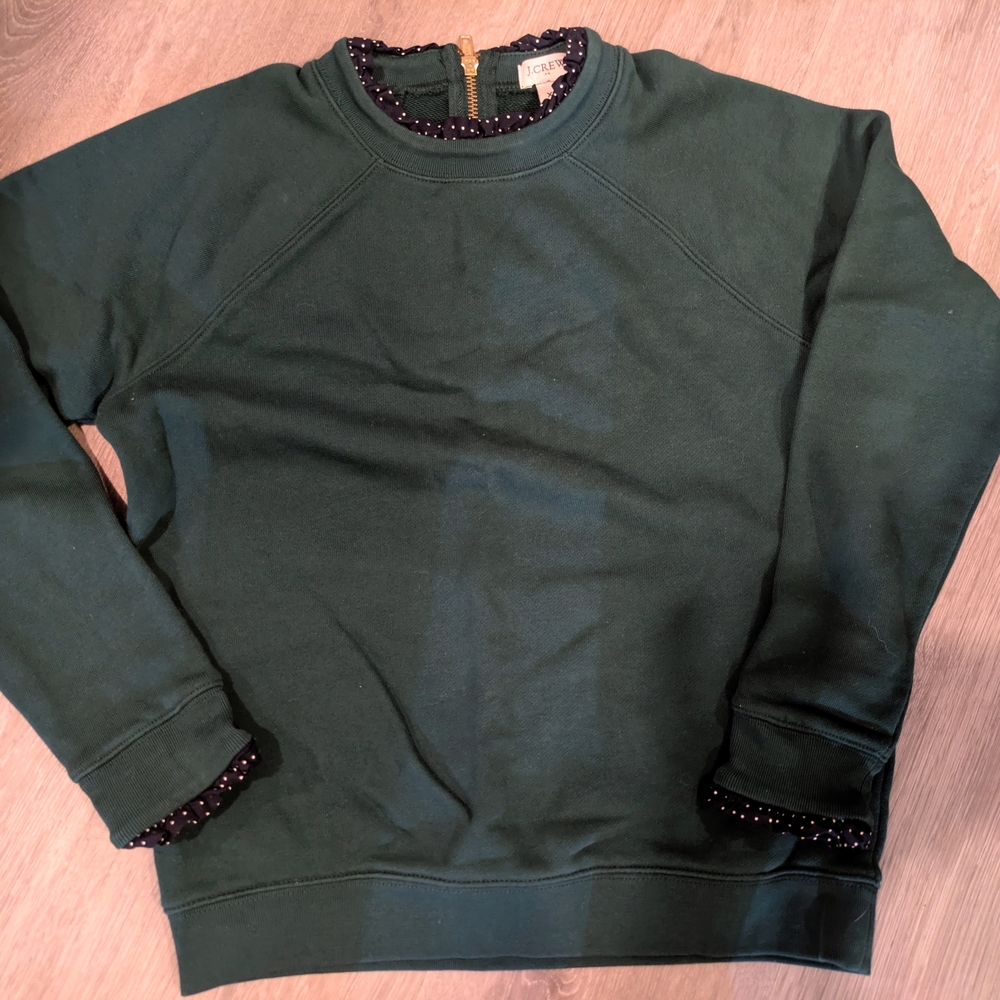 J. Crew Dark Green Crewneck Sweater with Trim, XS